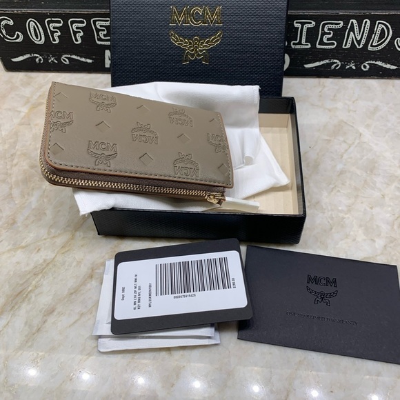 MCM Klara Monogram Zip Mini Wallet: Taupe - Picture 8 of 10